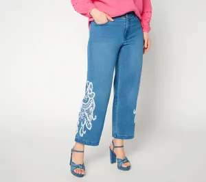 Susan Graver Regular Stretch Denim Ankle Jean w/ Lace Detail