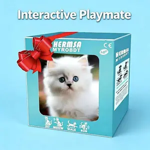 Easter 2026 Gift Interactive Robotic Cat Toy for Kids, Running & Meowing Electronic Plush Kitty, Perfect Easter Basket Stuffers for Toddlers Girls Boys, Realistic Toy Pet Runs and Meows