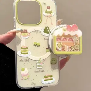 Korean ins dessert cake shaking music magnetic suction bracket is suitable for Apple 17 mobile phone case iphone16promax new 15 double layer 14 anti-drop protective cover 16pro niche 17