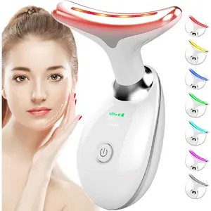 7 Color Face Massager Tool for Wrinkles, Red Light Therapy for Face and Neck,  Double Chin, Vibrating Facial Massager with Thermals for Skin Care, Gifts for Women Men, Glossy White