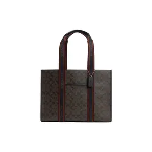Coach Classic Monogram Logo Tote Bag in Coated Canvas and Smooth Leather for Women