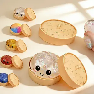Upgraded Colorful Dumpling Squishes Stress Balls with Steamer - Cute Anxiety Relief Toy, Soft Squeeze Decompression Dough for Adults, Glitter,