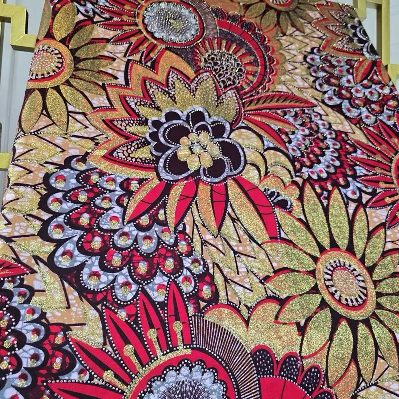 WAX VLISCO Wax GlitterGlam Red Flower Premium African Wax Print Fabric