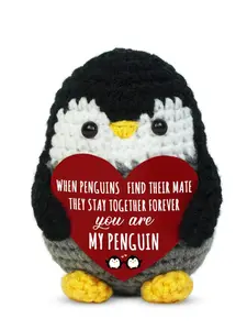 Valentine's Day Gift for Him Her, Cute Penguin Crochet Yarn Doll with Card, Romantic Anniversary Present for Friends Couples Wife Husband