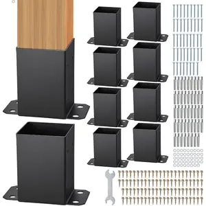 VEVOR 4x4 Post Base 2 Pcs, Inner Size 3.6x3.6 Post Base Brackets, Heavy Duty Powder - Coated Post Anchor Matte Black Wood Post Brackets for Pavilion Deck Railing Support Deck Base PlateVEVOR Super Brand Day