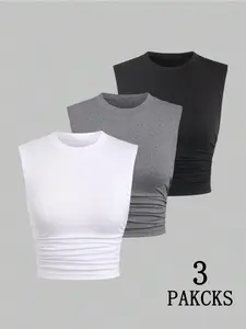 Summer Essential! 3-Pack Basic Color Casual Tank Tops, Weeklong Variety, Classic + Hemp + Milk /, Versatile Sleeveless Shirt