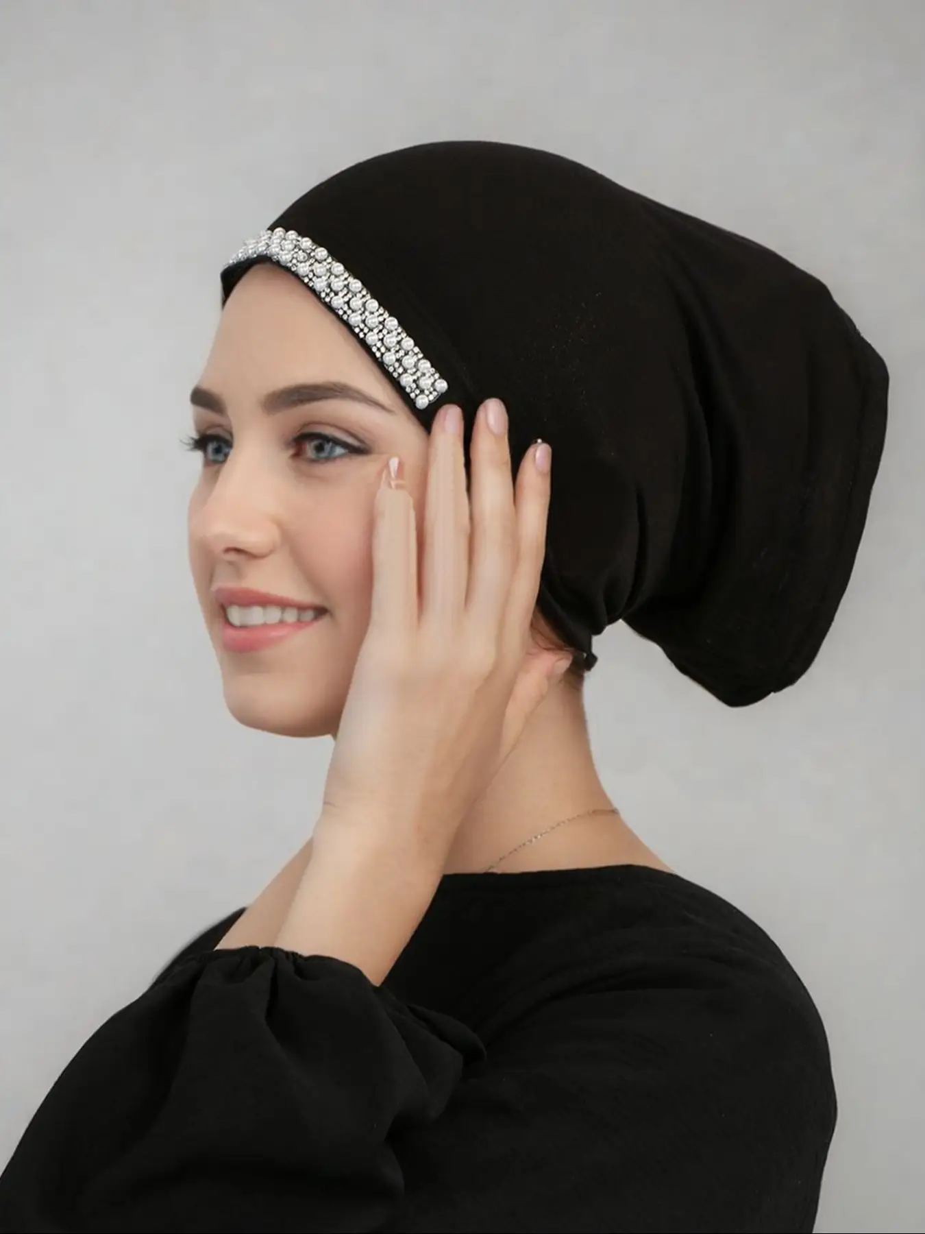 Unisex Pearl Chemo Headscarf Hat, Soft Breathable Hijab Tube Scarf, Loose Fit Cancer Care Cap, Daily Wear Accessories