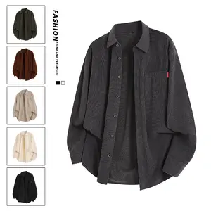 Fashion Trend Men's Corduroy Shirt Autumn Winter Solid Color Casual Commuter Long Sleeve Top in Beige Black & More  Perfect Gift for Boyfriend Polyester Material Stylish Versatile Menswear
