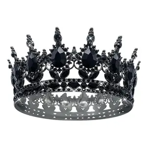 Queen Crown Rhinestone Wedding Crowns and Tiaras for Women Costume Party Hair Accessories Princess Birthday Crown Crystal Bridal Crown (Black Crown)