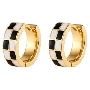 Chic Checker Enamel Hoop Earrings – Small Cartilage Hoops for Women (Gold & Silver Tone)