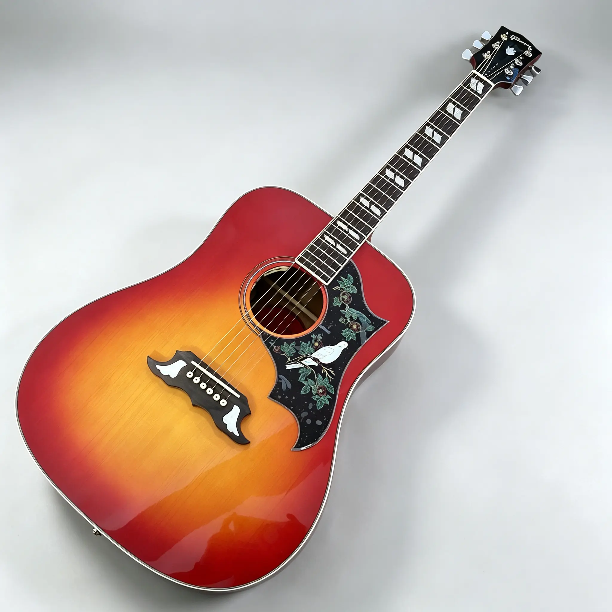 Classic Vintage Dove Dreadnought Acoustic Guitar - Cherry Sunburst, Gold Top, Solid Spruce Solid Wood Top, Chrome-Plated Hardware, 22 Frets - Folk Guitar for Stage Performance & Collection