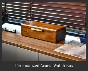 Personalized Valentines Men's Watch Box, Natural Acacia Wooden Jewelry Organizer with Engravement, Elegant Decorative Accessories Storage