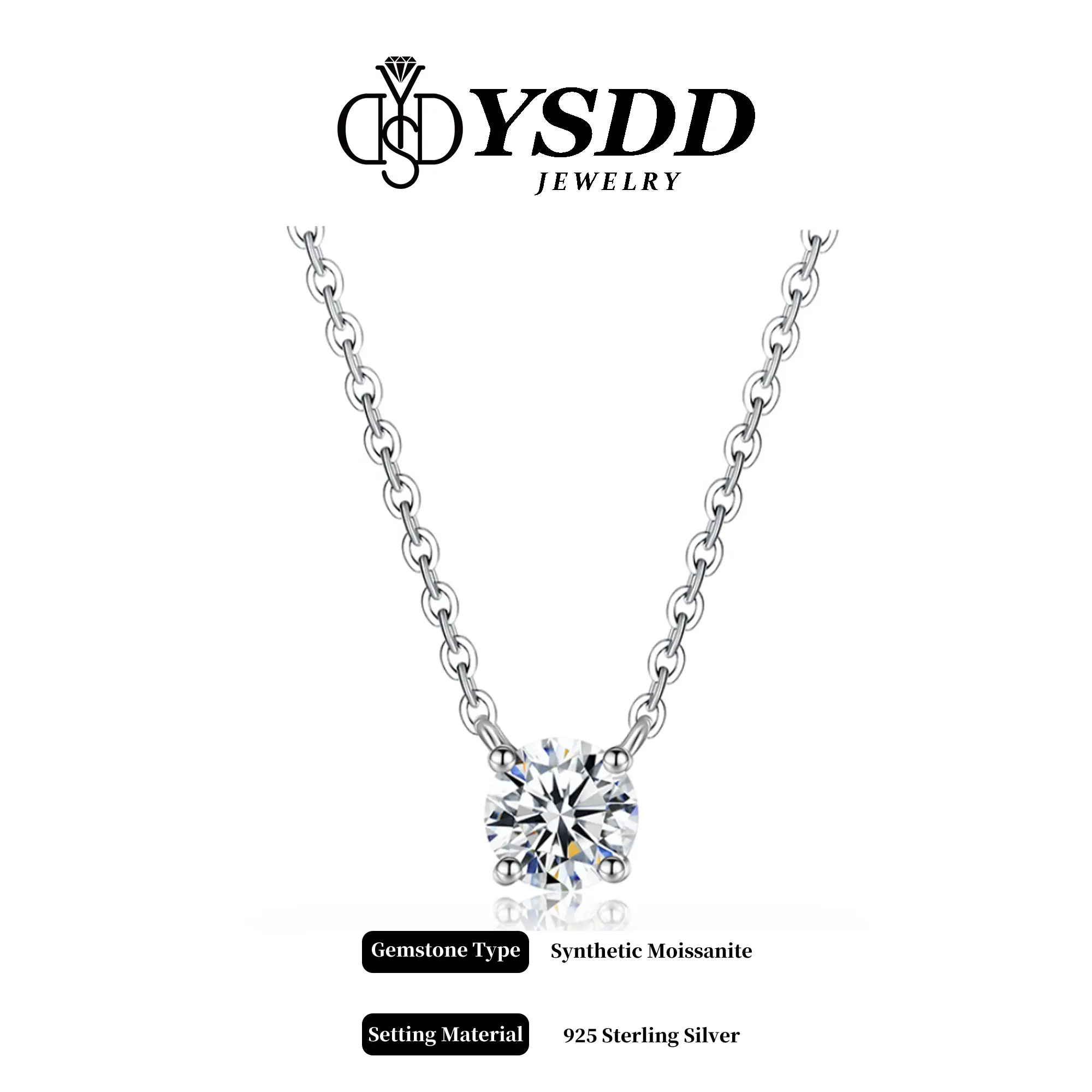 【#698 Surprise of the Day】Classic 0.5/1/2 CT Solitaire 4-prong Necklace vvs Synthetic Moissanite Necklace in 925 Sterling Silver