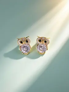 1Pair Cute Owl Stud Earrings Zircon Animal Earrinigs for Women Christmas Gift Trendy All-match Engagement Wedding Delicate Ladies Earrinigs Fashion Jewelry Daily Decor Anniversary Birthday Valentine's Day Gift for Her