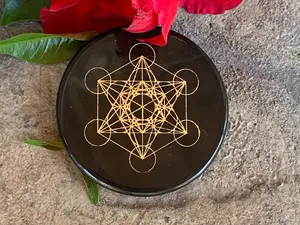 Archangel Metatron Black Agate Coaster Geometry