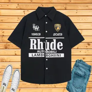 Rhude Shirt Letter Print High Street Casual Round Neck Loose Short Sleeve Unisex