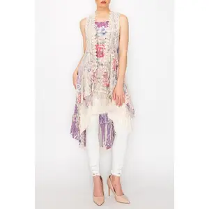 Hi-Low All Lace Vest Floral Duster Vest - Elegant Design with Floral Detail and Lace Accents for Versatile Wear