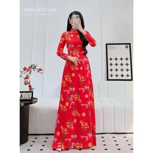 Lucky Mai Blossom Red Vietnamese Ao Dai F3