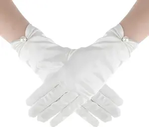 White Gloves for Women, Floral Lace Gloves for Bridal Elegant Short 1920s for Wedding Opera Dinner Party