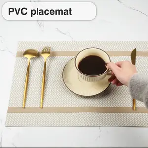 PVC Placemat, Heat Resistant Table Mat, Waterproof, Commercial Use for Restaurants, Washable, Luxury Light Luxury European Style, Gold Thread Western Food Placemat