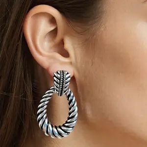 Twisted Hoop Earrings for Women 925 Sterling Silver Plated Vintage Boho Y2K Aesthetic 2026 Trendy Lightweight Hypoallergenic All Day Comfort Viral on TikTok Fashion Jewelry for Daily Everyday Wear Party Birthday Anniversary Holiday Gift for Her