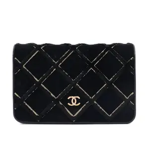 Pre-owned CHANEL Velvet Crossbody Bags Wallet on Chain in Medium Bllack JM SK042