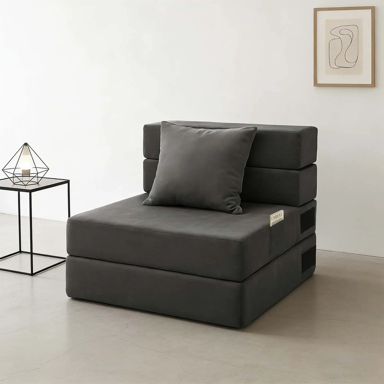 Folding Sofa Bed Convertible Sleeper Chair Bed for Adults, Fold Out Chair to Bed Linen Futon Chair with Pillow, for Home Dorm Apartment RV Living Room, Single Size Dark Gray