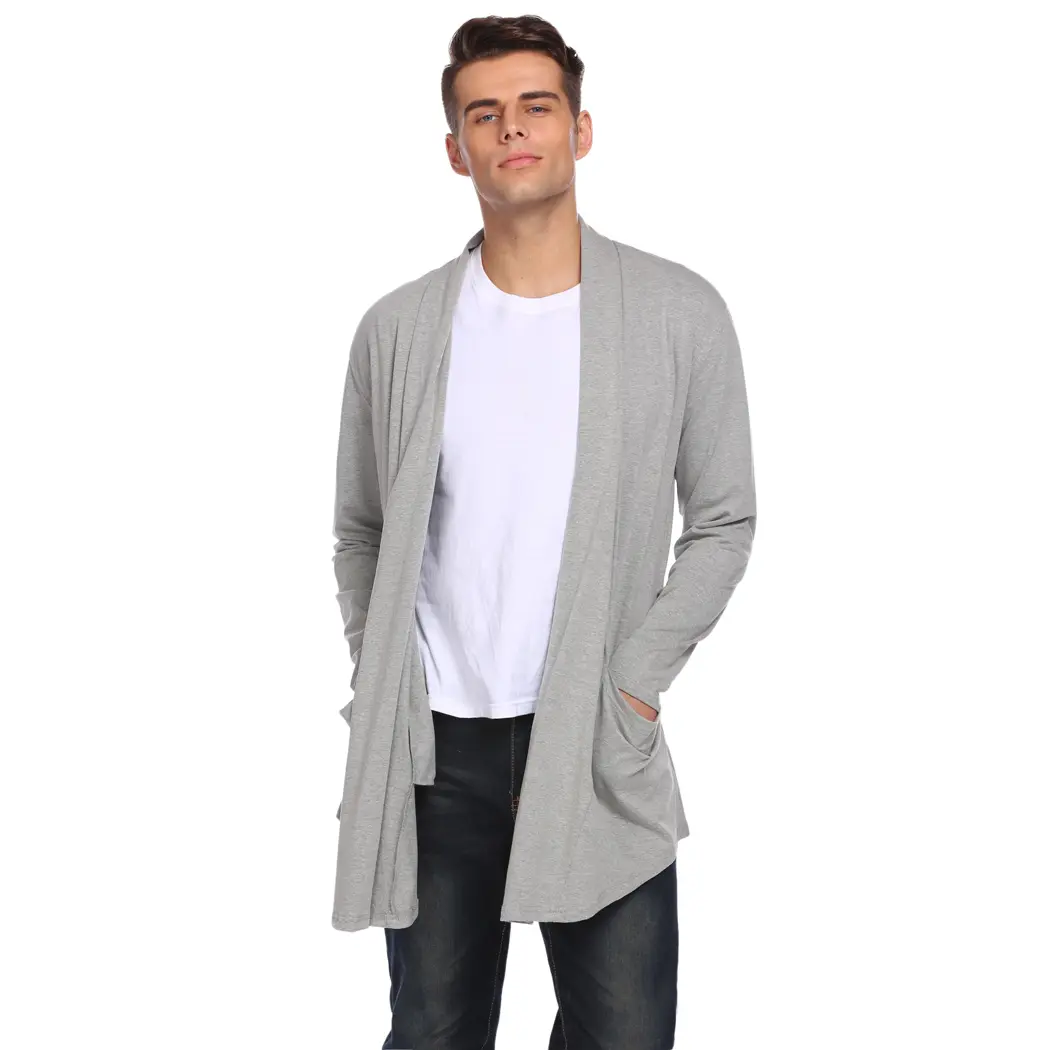 Men's Ruffle Shawl Collar Cardigan Open Front Lightweight Long Length Drape Cape Overcoat with Pockets black friday