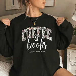 Coffee & Books Sweatshirt, Cute Book Lover Sweatshirt, Book Club Shirt, Cozy Reader Gift, Teacher Back to School Graphic Crewneck