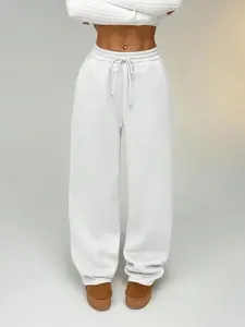 Women's Solid Basic Wide Leg Knit Athleisure Pants, Casual Comfy Straight Leg Trousers for Daily Wear, Ladies Bottoms for All Seasons, Womenswear