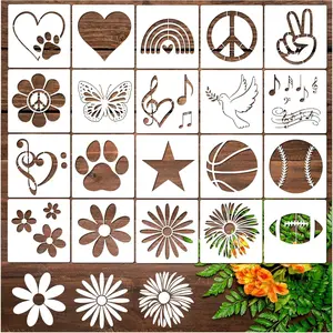 20 count Stencil for Painting, Love Peace Sign Stencil Rainbow  Heart Flower Stencils  Music Notes Template for DIY Crafts  Canvas Paper Fabric Furniture (20pcs Peace Love)