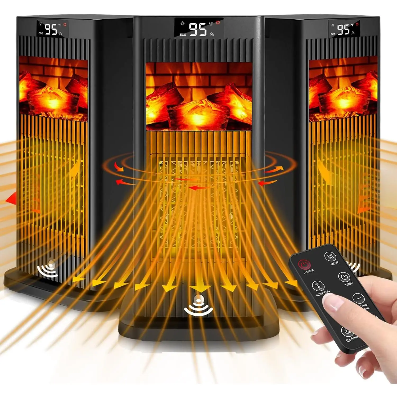 1500W Power Luminous Infrared Sensor Heater - Rotatable Oscillating, Synthetic Material, 3D Flame Mode, Eco Save Energy-Efficient, Instant Warmth, 30x12cm Mini Fireplace Home Appliance for Bedroom, Indoor Living Room