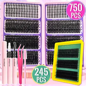Fluffy Lash Cluster Set, Spiked Lash Clusters 10-20mm Bulk Strips, Adhesive Sealer Tweezers Included, DIY Eyelashes Extensions Cosmetic Kit