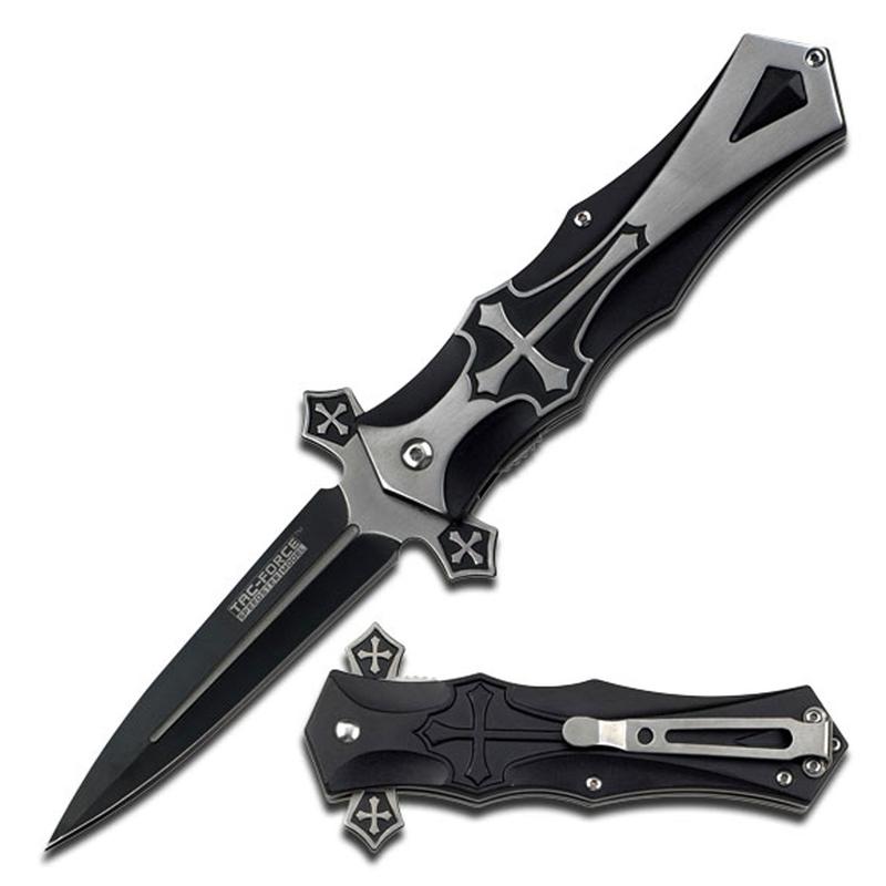Tac-Force Folding Pocket Knife Cross Style TF-817BK 4" 3MM Blade, 5" Closed