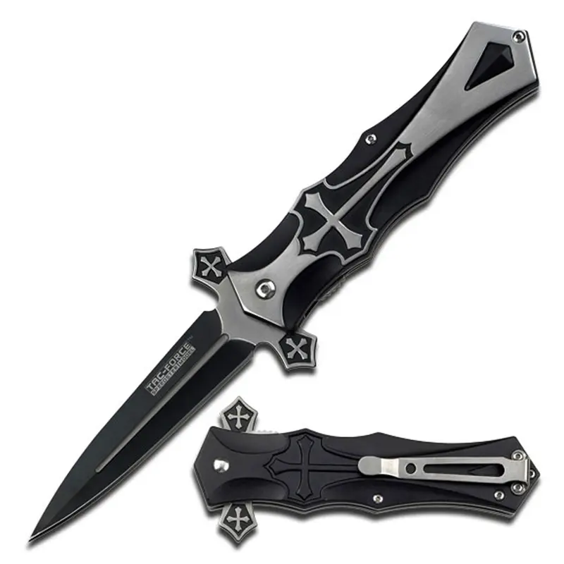 Tac-Force Folding Pocket Knife Cross Style TF-817BK 4" 3MM Blade, 5" Closed