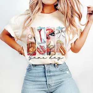 Baseball T-Shirt, Game Day Baseball Coquette TShirt, Baseball Bow TShirt, Mama Shirt, Baseball Mom Shirt, Brushstroke Baseball T-Shirt