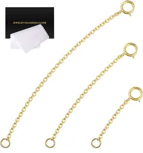 Gold Necklace Extenders 14k Gold Plated Extender Chain 925 Sterling Silver Extension Bracelet Extender Gold Chain Extenders for Necklaces 3 Pcs (1 2 3 Inch)(Gold)