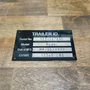 Custom Trailer ID Numbers 2x3.5 Aluminum Identification Serial Plate with Serial No Model Date of MFG & GVWR Details