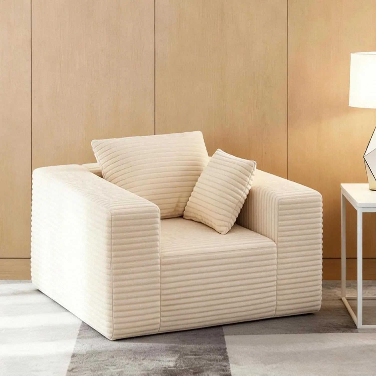 Single Seater Cloud Sofa - High Backrest, Wider Armrest, Memory Foam Boneless Couch with Comfy Faux Fur Pillow, No Assembly for Small Spaces Bedroom Office