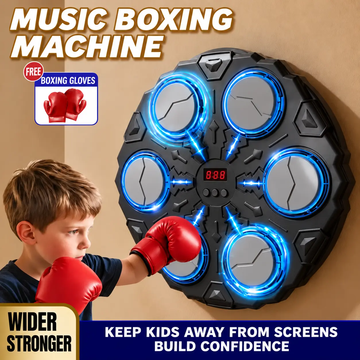 Wall-Mounted Electronic Music Boxing Machine Set with Boxing Gloves,Adjustable Speed-Volume,Home Stress Relief Fitness Toy for Adults&Kids,Ideal Christmas Gift