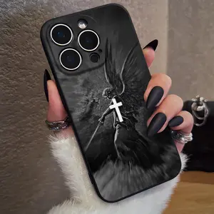 Christian Aesthetics Cross Judgement Angel Pattern Phone Case , Soft Silicone , Fully Protected and Shockproof For iPhone 16 15 Pro Max 14 16Pro 13 12 11 XSMAX Plus Cover