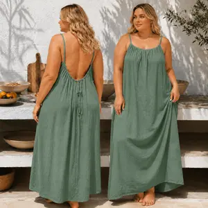 Women's Lightweight Backless Strap Nightdress - Casual Basic Elegance Beach Loungewear, Loose Fit Sleeveless Homewear, Multiple Colors & Sizes Available