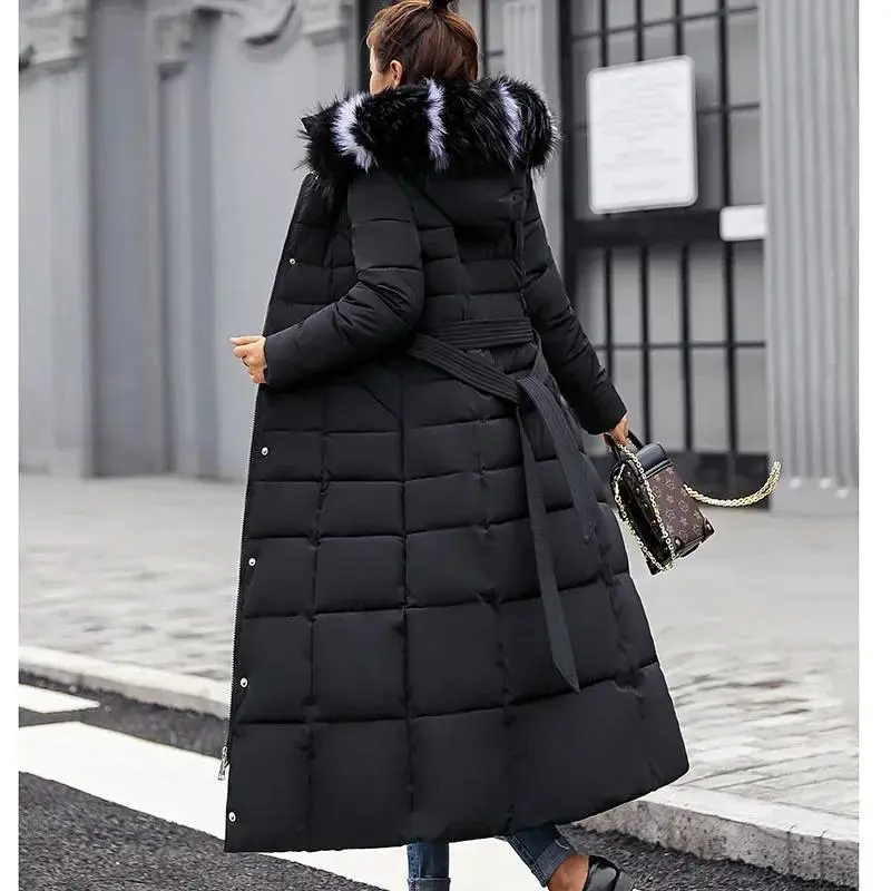 Women's Winter Thicken Cotton Down Fur Collar Hooded Long Jacket WARM Coat Parka