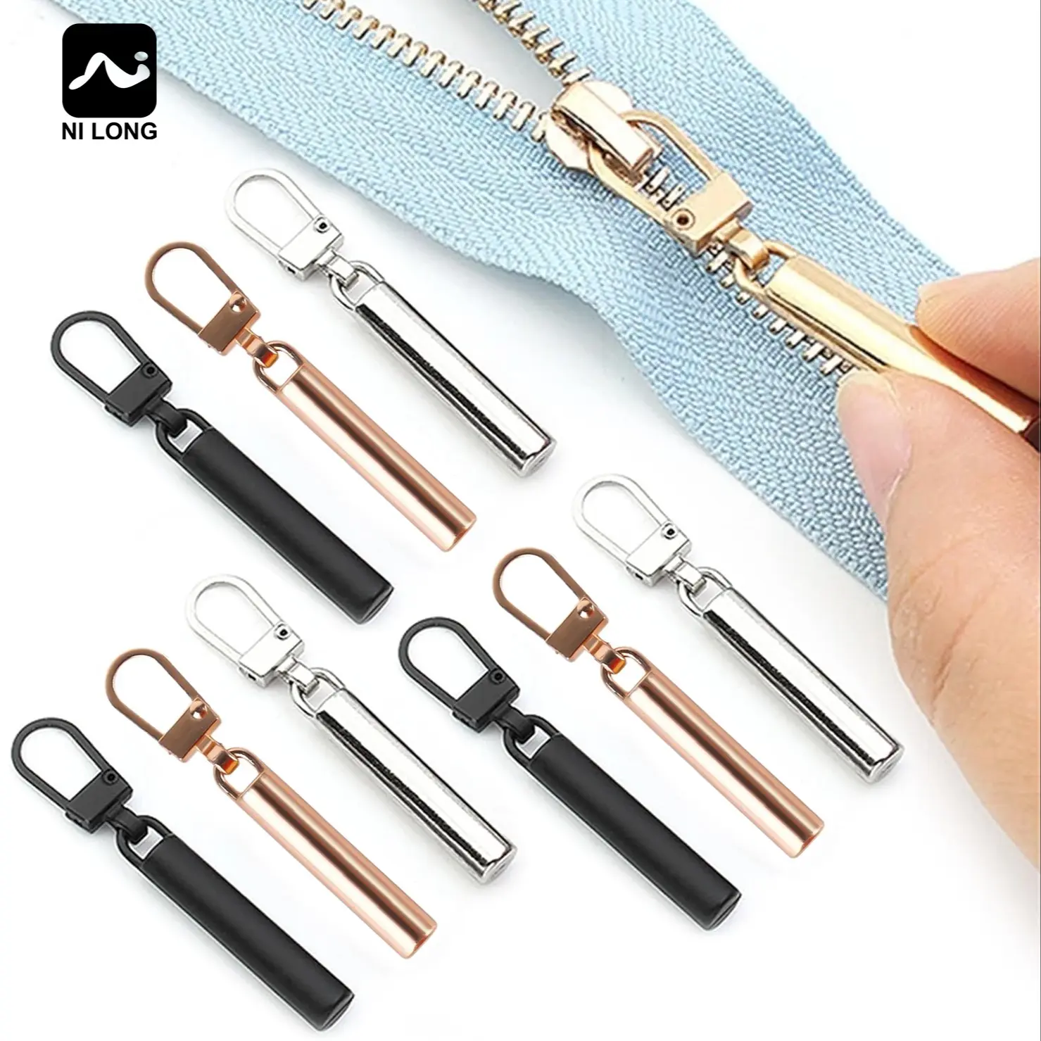 9-Piece Detachable Metal Zipper Pulls Set, Durable Replacement Zipper Tabs for Sewing Bags, DIY Clothing Repair Kit, Easy-to-Remove Design, Sewing Tools