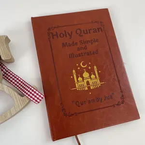 Notebook — Beginner-friendly illustrated Quran study guide book; brown leather simplified segmented Quran manual; easy-to-understand Islamic learning notebook for new Muslim believers supplies bible glitter