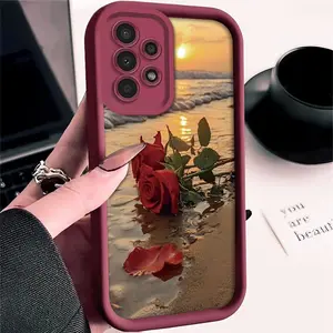 Nature Beach Rose Petal Phone Case for Samsung Galaxy S24 Plus S25 S23 S22 Ultra S24+ Full Coverage Reinforced Lens Protection Durable Soft Cover