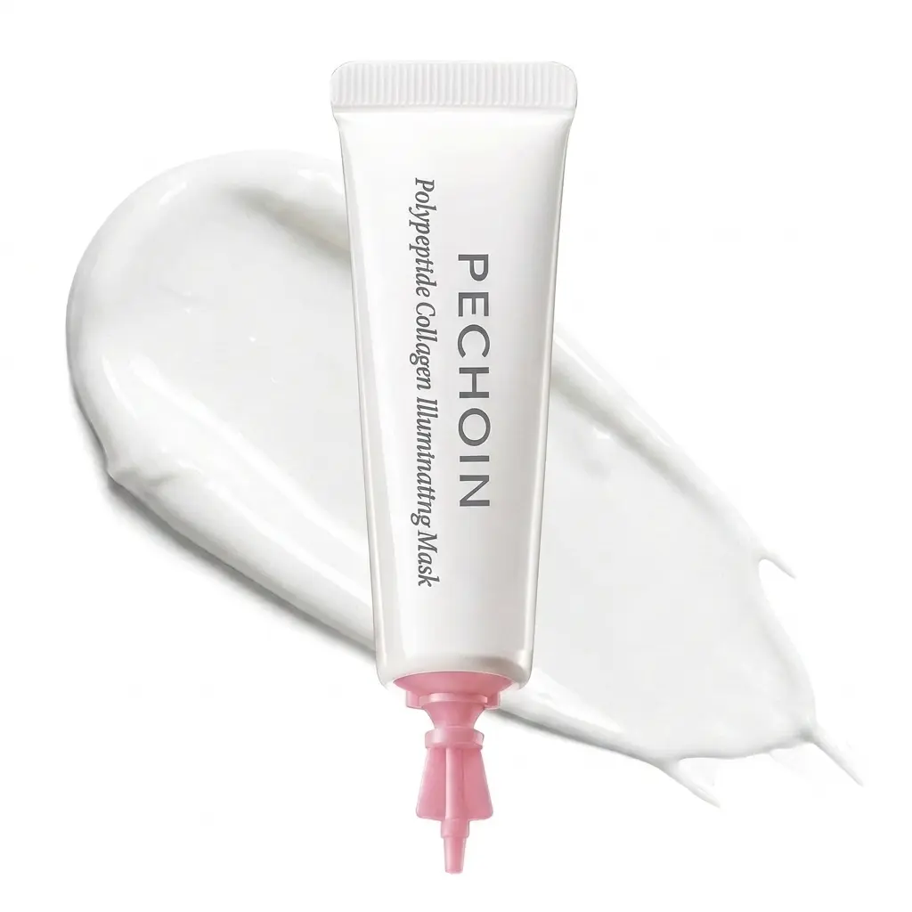 【Pink】PECHOIN Polypeptide Collagen Illuminating Mask｜No-Rinse Collagen Cream-to-Clear Film Face Mask for Dewy Glow｜Firm-Looking Skin & Hydration