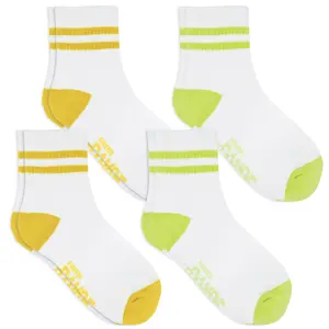 Mini Crew Socks for Women Soft Comfort Terrycloth Bottom Cute Striped Retro Athletic Quarter Calf Gym Socks (4-Pack) Comfy Cotton White With Yellow and Green stripe