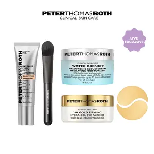 Peter Thomas Roth Gold Standard Skincare Bundle, Easy Wear Temporary Eye Tightener, Water Drench Moisturizer, 24K Gold Hydra-Gel Eye Patches