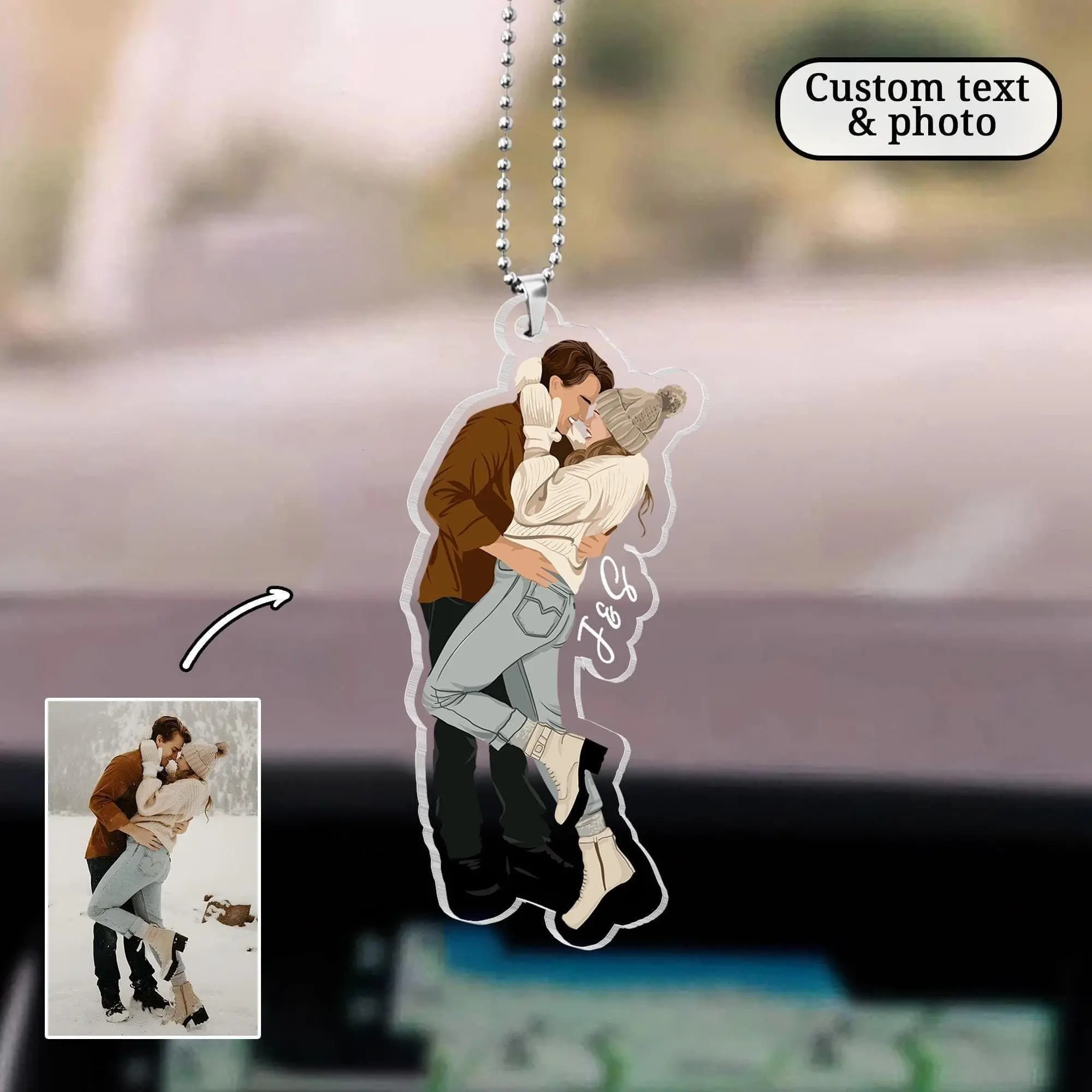 Personalized Faceless Portrait Car Ornament: Valentine's Gift for Couples